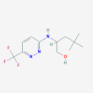 molecular formula C12H18F3N3O B7056249 4,4-Dimethyl-2-[[6-(trifluoromethyl)pyridazin-3-yl]amino]pentan-1-ol 