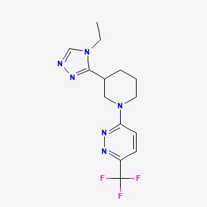 molecular formula C14H17F3N6 B7056311 3-[3-(4-Ethyl-1,2,4-triazol-3-yl)piperidin-1-yl]-6-(trifluoromethyl)pyridazine 