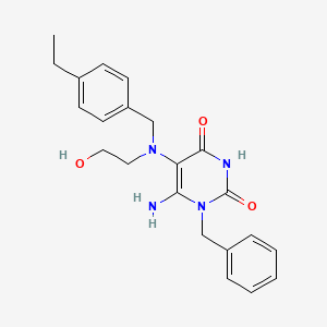 molecular formula C22H26N4O3 B7056692 6-Amino-1-benzyl-5-[(4-ethylphenyl)methyl-(2-hydroxyethyl)amino]pyrimidine-2,4-dione 