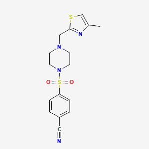 molecular formula C16H18N4O2S2 B7056762 4-[4-[(4-Methyl-1,3-thiazol-2-yl)methyl]piperazin-1-yl]sulfonylbenzonitrile 