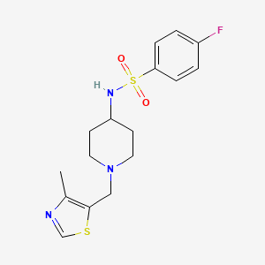 molecular formula C16H20FN3O2S2 B7056816 4-fluoro-N-[1-[(4-methyl-1,3-thiazol-5-yl)methyl]piperidin-4-yl]benzenesulfonamide 