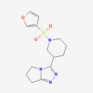 molecular formula C14H18N4O3S B7056825 3-[1-(furan-3-ylsulfonyl)piperidin-3-yl]-6,7-dihydro-5H-pyrrolo[2,1-c][1,2,4]triazole 