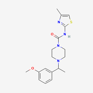 molecular formula C18H24N4O2S B7056987 4-[1-(3-methoxyphenyl)ethyl]-N-(4-methyl-1,3-thiazol-2-yl)piperazine-1-carboxamide 