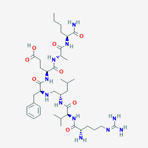 molecular formula C40H69N11O8 B070570 N-[(2r)-2-({n~5~-[amino(Iminio)methyl]-L-Ornithyl-L-Valyl}amino)-4-Methylpentyl]-L-Phenylalanyl-L-Alpha-Glutamyl-L-Alanyl-L-Norleucinamide CAS No. 167875-35-6