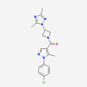 molecular formula C18H19ClN6O B7057053 [1-(4-Chlorophenyl)-5-methylpyrazol-4-yl]-[3-(3,5-dimethyl-1,2,4-triazol-1-yl)azetidin-1-yl]methanone 