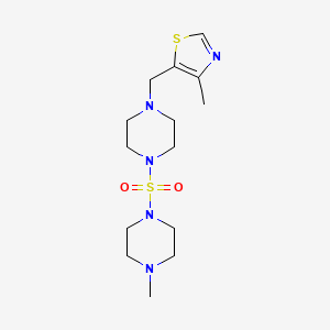 molecular formula C14H25N5O2S2 B7057113 4-Methyl-5-[[4-(4-methylpiperazin-1-yl)sulfonylpiperazin-1-yl]methyl]-1,3-thiazole 