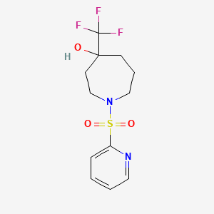 molecular formula C12H15F3N2O3S B7057228 1-Pyridin-2-ylsulfonyl-4-(trifluoromethyl)azepan-4-ol 