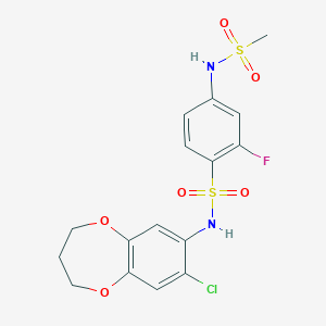 molecular formula C16H16ClFN2O6S2 B7057286 N-(7-chloro-3,4-dihydro-2H-1,5-benzodioxepin-8-yl)-2-fluoro-4-(methanesulfonamido)benzenesulfonamide 