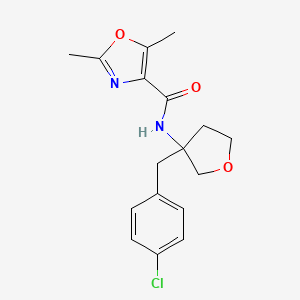 molecular formula C17H19ClN2O3 B7057424 N-[3-[(4-chlorophenyl)methyl]oxolan-3-yl]-2,5-dimethyl-1,3-oxazole-4-carboxamide 