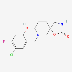 molecular formula C14H16ClFN2O3 B7057439 9-[(5-Chloro-4-fluoro-2-hydroxyphenyl)methyl]-1-oxa-3,9-diazaspiro[4.5]decan-2-one 