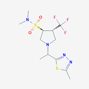 molecular formula C12H19F3N4O2S2 B7057440 (3S,4S)-N,N-dimethyl-1-[1-(5-methyl-1,3,4-thiadiazol-2-yl)ethyl]-4-(trifluoromethyl)pyrrolidine-3-sulfonamide 