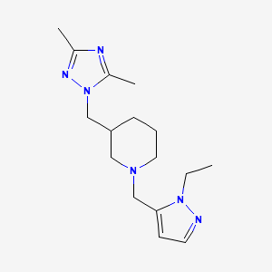 molecular formula C16H26N6 B7057587 3-[(3,5-Dimethyl-1,2,4-triazol-1-yl)methyl]-1-[(2-ethylpyrazol-3-yl)methyl]piperidine 