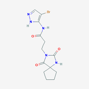 molecular formula C13H16BrN5O3 B7057591 N-(4-bromo-1H-pyrazol-5-yl)-3-(2,4-dioxo-1,3-diazaspiro[4.4]nonan-3-yl)propanamide 