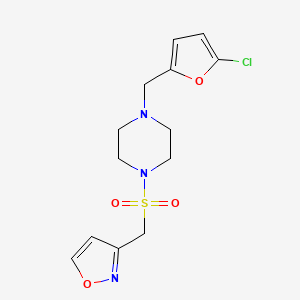 molecular formula C13H16ClN3O4S B7057679 3-[[4-[(5-Chlorofuran-2-yl)methyl]piperazin-1-yl]sulfonylmethyl]-1,2-oxazole 