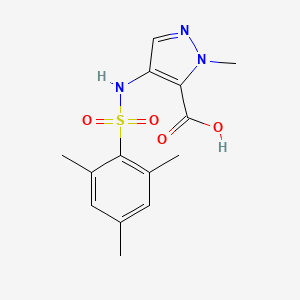 molecular formula C14H17N3O4S B7057757 2-Methyl-4-[(2,4,6-trimethylphenyl)sulfonylamino]pyrazole-3-carboxylic acid 