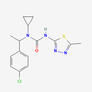 molecular formula C15H17ClN4OS B7057774 1-[1-(4-Chlorophenyl)ethyl]-1-cyclopropyl-3-(5-methyl-1,3,4-thiadiazol-2-yl)urea 