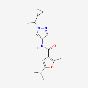 molecular formula C17H23N3O2 B7057898 N-[1-(1-cyclopropylethyl)pyrazol-4-yl]-2-methyl-5-propan-2-ylfuran-3-carboxamide 