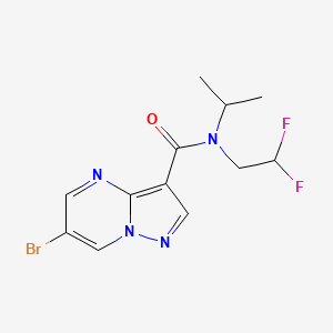 molecular formula C12H13BrF2N4O B7057900 6-bromo-N-(2,2-difluoroethyl)-N-propan-2-ylpyrazolo[1,5-a]pyrimidine-3-carboxamide 