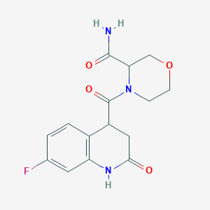 molecular formula C15H16FN3O4 B7057924 4-(7-fluoro-2-oxo-3,4-dihydro-1H-quinoline-4-carbonyl)morpholine-3-carboxamide 