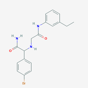 molecular formula C18H20BrN3O2 B7058343 2-(4-Bromophenyl)-2-[[2-(3-ethylanilino)-2-oxoethyl]amino]acetamide 