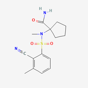 molecular formula C15H19N3O3S B7058445 1-[(2-Cyano-3-methylphenyl)sulfonyl-methylamino]cyclopentane-1-carboxamide 