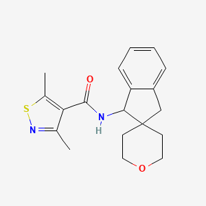 molecular formula C19H22N2O2S B7058510 3,5-dimethyl-N-spiro[1,3-dihydroindene-2,4'-oxane]-1-yl-1,2-thiazole-4-carboxamide 