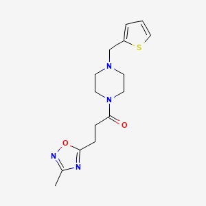 molecular formula C15H20N4O2S B7058552 3-(3-Methyl-1,2,4-oxadiazol-5-yl)-1-[4-(thiophen-2-ylmethyl)piperazin-1-yl]propan-1-one 