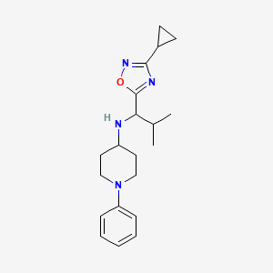 molecular formula C20H28N4O B7058674 N-[1-(3-cyclopropyl-1,2,4-oxadiazol-5-yl)-2-methylpropyl]-1-phenylpiperidin-4-amine 