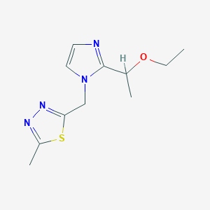 molecular formula C11H16N4OS B7058875 2-[[2-(1-Ethoxyethyl)imidazol-1-yl]methyl]-5-methyl-1,3,4-thiadiazole 