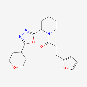 molecular formula C19H25N3O4 B7059006 3-(Furan-2-yl)-1-[2-[5-(oxan-4-yl)-1,3,4-oxadiazol-2-yl]piperidin-1-yl]propan-1-one 