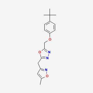 molecular formula C18H21N3O3 B7059110 2-[(4-Tert-butylphenoxy)methyl]-5-[(5-methyl-1,2-oxazol-3-yl)methyl]-1,3,4-oxadiazole 