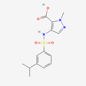 molecular formula C14H17N3O4S B7059131 2-Methyl-4-[(3-propan-2-ylphenyl)sulfonylamino]pyrazole-3-carboxylic acid 