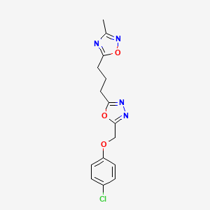 molecular formula C15H15ClN4O3 B7059164 2-[(4-Chlorophenoxy)methyl]-5-[3-(3-methyl-1,2,4-oxadiazol-5-yl)propyl]-1,3,4-oxadiazole 