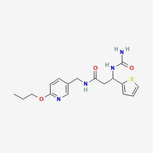 molecular formula C17H22N4O3S B7059182 3-(carbamoylamino)-N-[(6-propoxypyridin-3-yl)methyl]-3-thiophen-2-ylpropanamide 