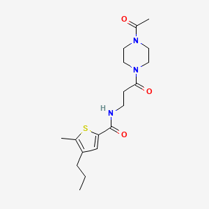 molecular formula C18H27N3O3S B7059194 N-[3-(4-acetylpiperazin-1-yl)-3-oxopropyl]-5-methyl-4-propylthiophene-2-carboxamide 