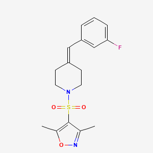 molecular formula C17H19FN2O3S B7059215 4-[4-[(3-Fluorophenyl)methylidene]piperidin-1-yl]sulfonyl-3,5-dimethyl-1,2-oxazole 