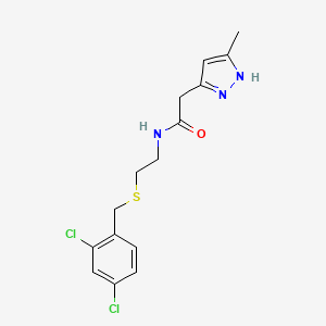 N-[2-[(2,4-dichlorophenyl)methylsulfanyl]ethyl]-2-(5-methyl-1H-pyrazol-3-yl)acetamide