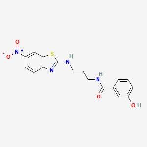 molecular formula C17H16N4O4S B7060000 3-hydroxy-N-[3-[(6-nitro-1,3-benzothiazol-2-yl)amino]propyl]benzamide 