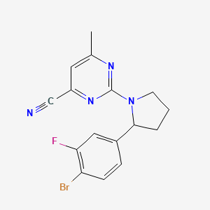 molecular formula C16H14BrFN4 B7060019 2-[2-(4-Bromo-3-fluorophenyl)pyrrolidin-1-yl]-6-methylpyrimidine-4-carbonitrile 