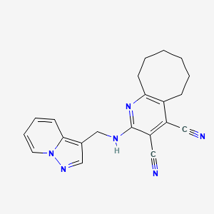 molecular formula C21H20N6 B7060178 2-(Pyrazolo[1,5-a]pyridin-3-ylmethylamino)-5,6,7,8,9,10-hexahydrocycloocta[b]pyridine-3,4-dicarbonitrile 