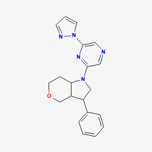 molecular formula C20H21N5O B7060192 3-phenyl-1-(6-pyrazol-1-ylpyrazin-2-yl)-3,3a,4,6,7,7a-hexahydro-2H-pyrano[4,3-b]pyrrole 