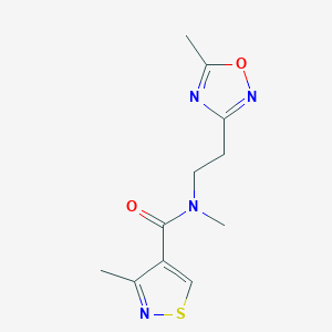 molecular formula C11H14N4O2S B7060256 N,3-dimethyl-N-[2-(5-methyl-1,2,4-oxadiazol-3-yl)ethyl]-1,2-thiazole-4-carboxamide 