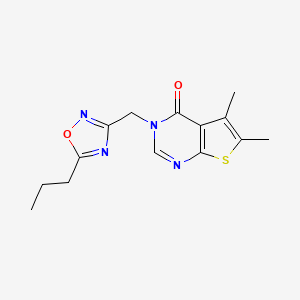 molecular formula C14H16N4O2S B7060273 5,6-Dimethyl-3-[(5-propyl-1,2,4-oxadiazol-3-yl)methyl]thieno[2,3-d]pyrimidin-4-one 