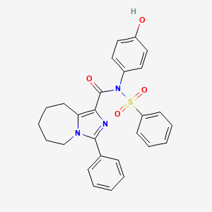 molecular formula C27H25N3O4S B7060279 N-(benzenesulfonyl)-N-(4-hydroxyphenyl)-3-phenyl-6,7,8,9-tetrahydro-5H-imidazo[1,5-a]azepine-1-carboxamide 