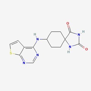 molecular formula C14H15N5O2S B7060299 8-(Thieno[2,3-d]pyrimidin-4-ylamino)-1,3-diazaspiro[4.5]decane-2,4-dione 