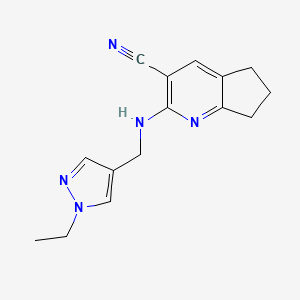 molecular formula C15H17N5 B7060333 2-[(1-ethylpyrazol-4-yl)methylamino]-6,7-dihydro-5H-cyclopenta[b]pyridine-3-carbonitrile 