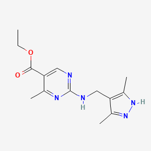 molecular formula C14H19N5O2 B7061601 ethyl 2-[(3,5-dimethyl-1H-pyrazol-4-yl)methylamino]-4-methylpyrimidine-5-carboxylate 