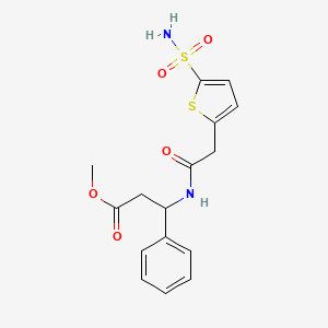 molecular formula C16H18N2O5S2 B7063587 Methyl 3-phenyl-3-[[2-(5-sulfamoylthiophen-2-yl)acetyl]amino]propanoate 