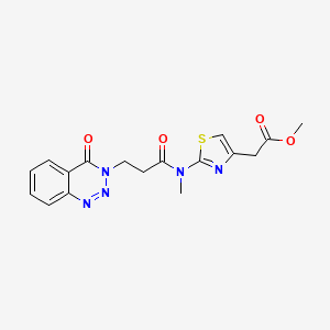 molecular formula C17H17N5O4S B7063609 Methyl 2-[2-[methyl-[3-(4-oxo-1,2,3-benzotriazin-3-yl)propanoyl]amino]-1,3-thiazol-4-yl]acetate 