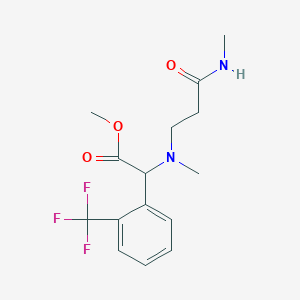 molecular formula C15H19F3N2O3 B7064257 Methyl 2-[methyl-[3-(methylamino)-3-oxopropyl]amino]-2-[2-(trifluoromethyl)phenyl]acetate 